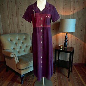 Reminisce Boho Shirt Dress Cranberry Purple Floral USA Made Size Small